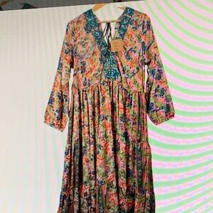 Colorful Floral Kids Dress with Long Sleeves